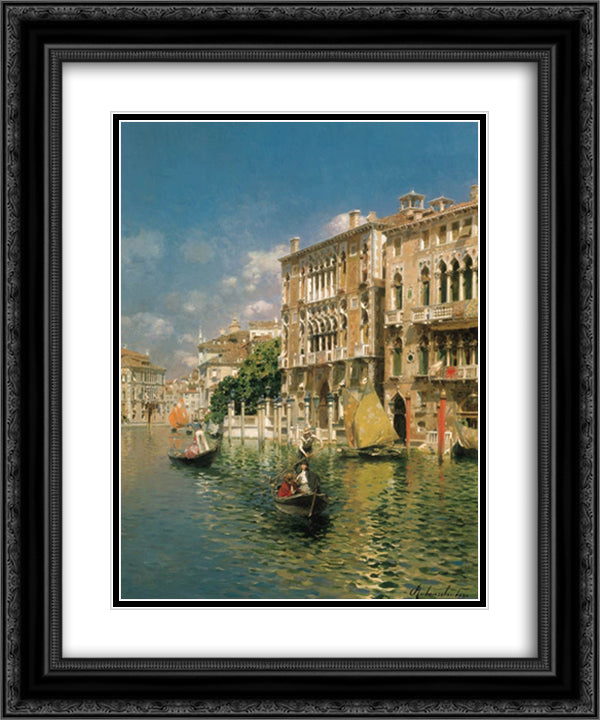 A gondola ride, Venice 20x24 Black Ornate Wood Framed Art Print Poster with Double Matting by Santoro, Rubens