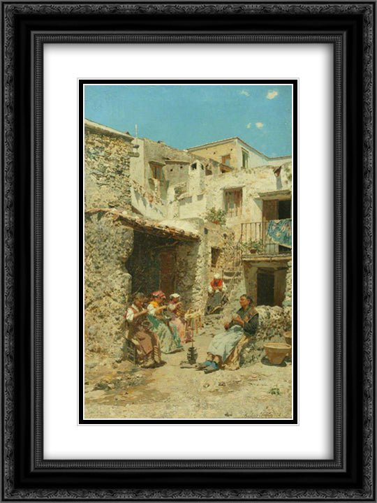 Basket Makers in Naples 18x24 Black Ornate Wood Framed Art Print Poster with Double Matting by Santoro, Rubens
