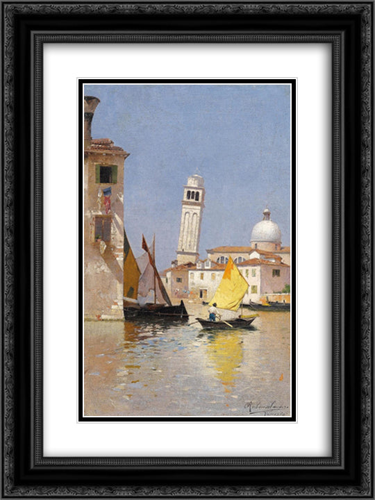 View of San Pietro di Castello, Venice 18x24 Black Ornate Wood Framed Art Print Poster with Double Matting by Santoro, Rubens