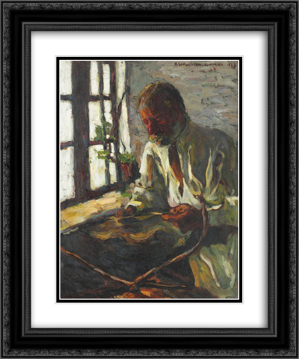 At the Window 20x24 Black Ornate Wood Framed Art Print Poster with Double Matting by Schweitzer Cumpana, Rudolf