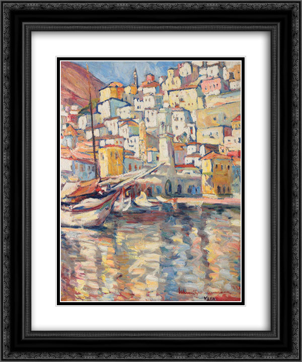 Hydra Port 20x24 Black Ornate Wood Framed Art Print Poster with Double Matting by Schweitzer Cumpana, Rudolf