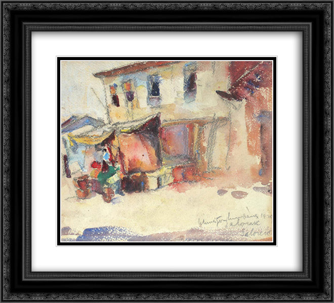 Market in Thessaloniki 22x20 Black Ornate Wood Framed Art Print Poster with Double Matting by Schweitzer Cumpana, Rudolf