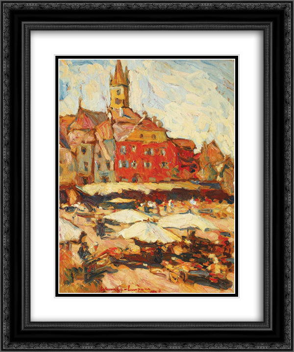 Small Square in Sibiu 20x24 Black Ornate Wood Framed Art Print Poster with Double Matting by Schweitzer Cumpana, Rudolf