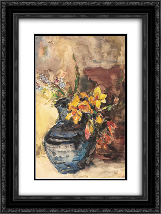 Springtime Flowers 18x24 Black Ornate Wood Framed Art Print Poster with Double Matting by Schweitzer Cumpana, Rudolf