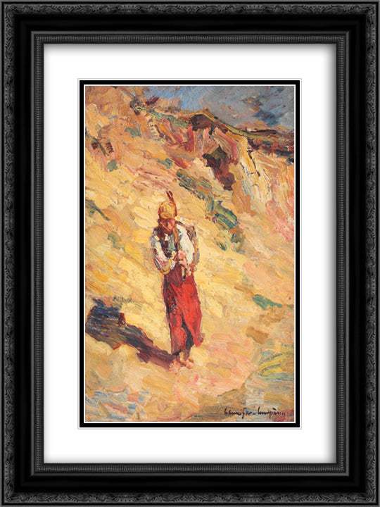 Tatar Woman Coming from the Well 18x24 Black Ornate Wood Framed Art Print Poster with Double Matting by Schweitzer Cumpana, Rudolf