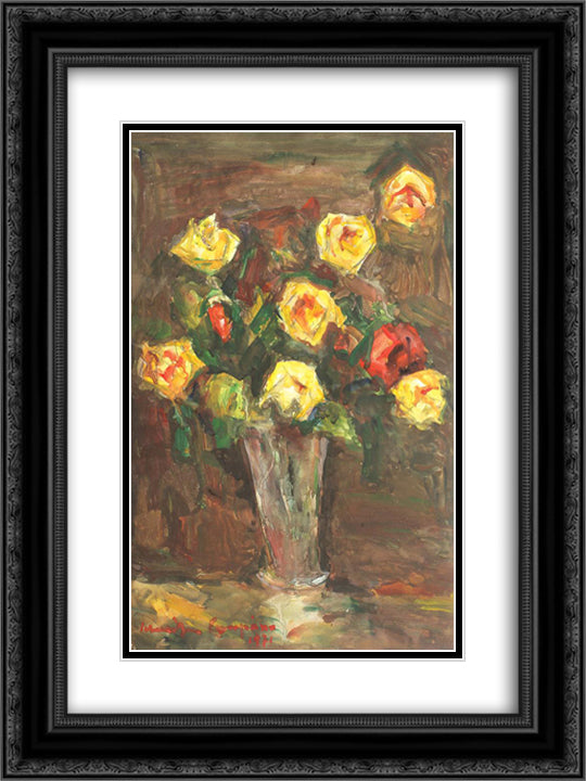 Vase with Roses 18x24 Black Ornate Wood Framed Art Print Poster with Double Matting by Schweitzer Cumpana, Rudolf