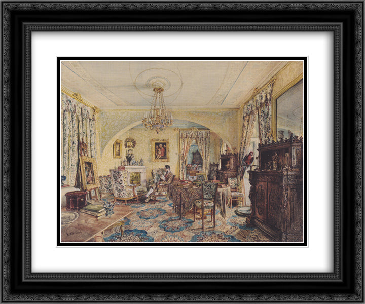 Count Casimir Batthyany in his saloon at Castle Siklos 24x20 Black Ornate Wood Framed Art Print Poster with Double Matting by Alt, Rudolf von
