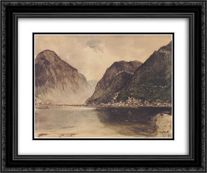 Hallstatt 24x20 Black Ornate Wood Framed Art Print Poster with Double Matting by Alt, Rudolf von