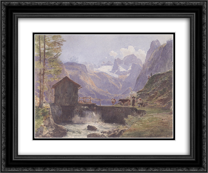 Hoher Dachstein from Lower Gosau 24x20 Black Ornate Wood Framed Art Print Poster with Double Matting by Alt, Rudolf von