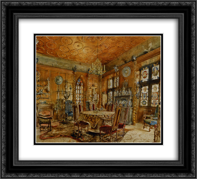 Interieur of castleIn Renaissance Style 22x20 Black Ornate Wood Framed Art Print Poster with Double Matting by Alt, Rudolf von