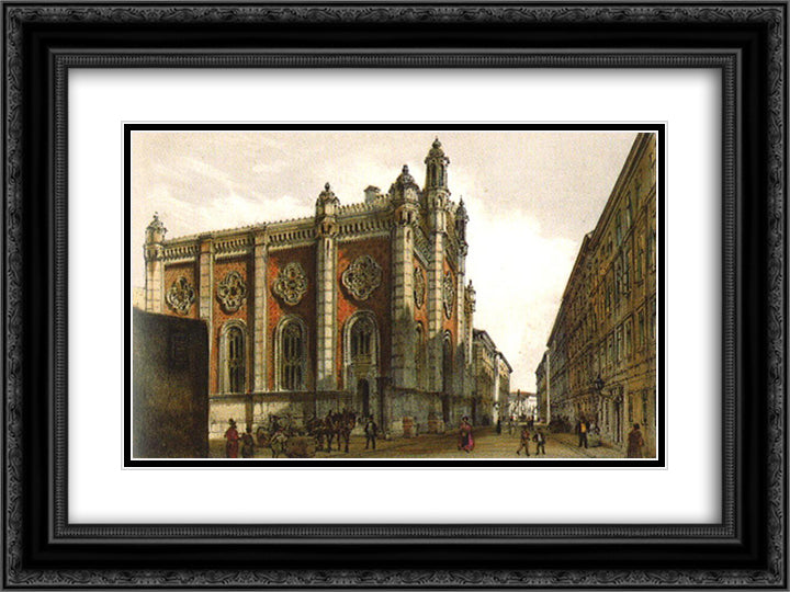 Jewish temple in the city Leopold 24x18 Black Ornate Wood Framed Art Print Poster with Double Matting by Alt, Rudolf von
