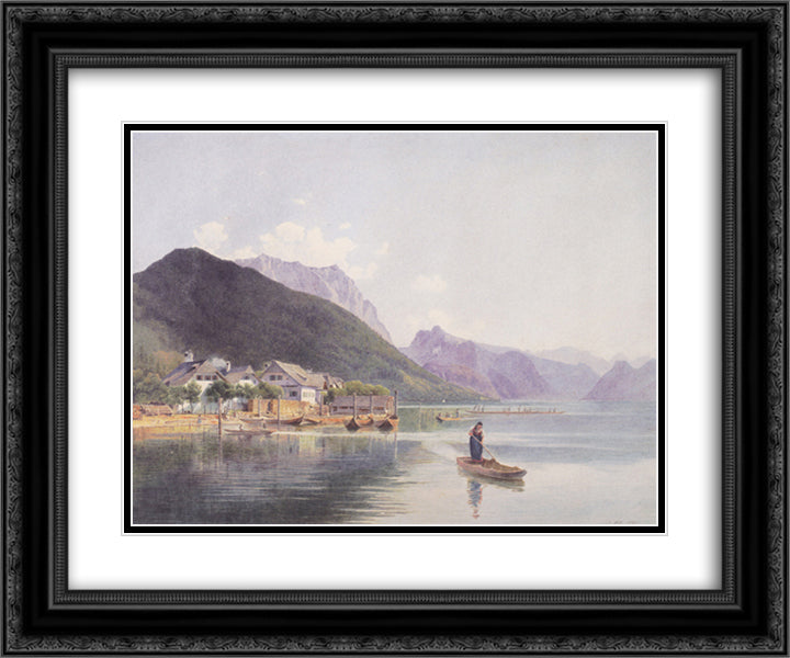 Lake Traun 24x20 Black Ornate Wood Framed Art Print Poster with Double Matting by Alt, Rudolf von