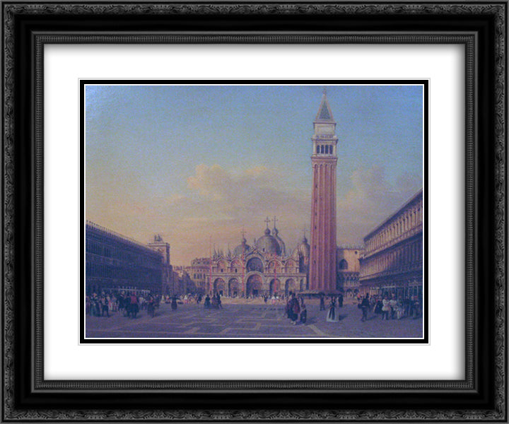 St. Mark's Square in Venice with Austrian military 24x20 Black Ornate Wood Framed Art Print Poster with Double Matting by Alt, Rudolf von