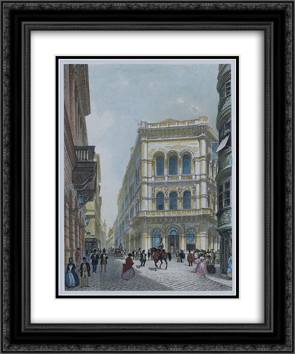 The banking and stock exchange building in the Lord, Vienna 20x24 Black Ornate Wood Framed Art Print Poster with Double Matting by Alt, Rudolf von