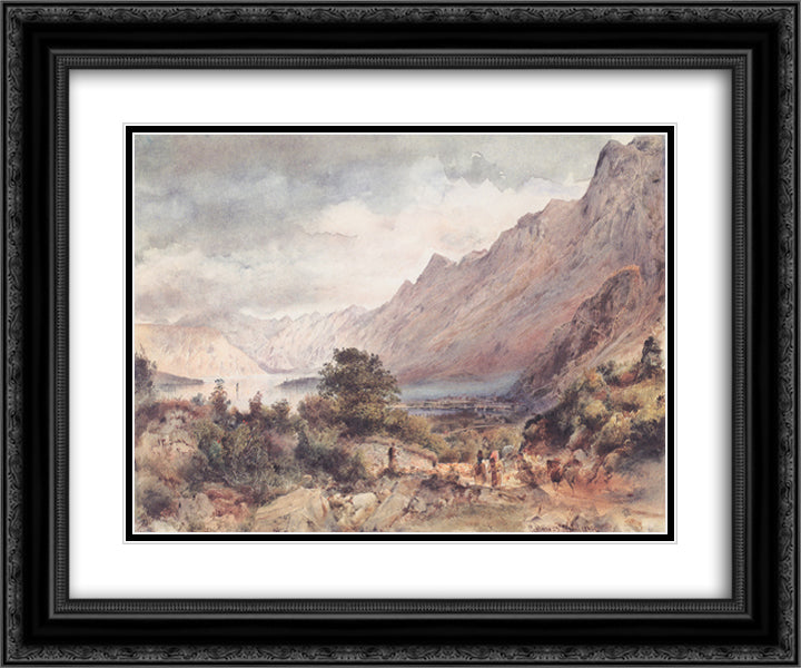 The Bay of Cattaro in Dalmatia 24x20 Black Ornate Wood Framed Art Print Poster with Double Matting by Alt, Rudolf von