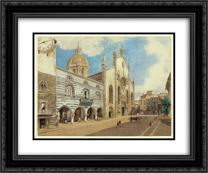 The Cathedral Square in Como 24x20 Black Ornate Wood Framed Art Print Poster with Double Matting by Alt, Rudolf von