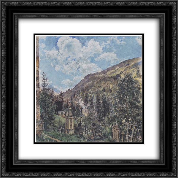 The cemetery in Gastein 20x20 Black Ornate Wood Framed Art Print Poster with Double Matting by Alt, Rudolf von