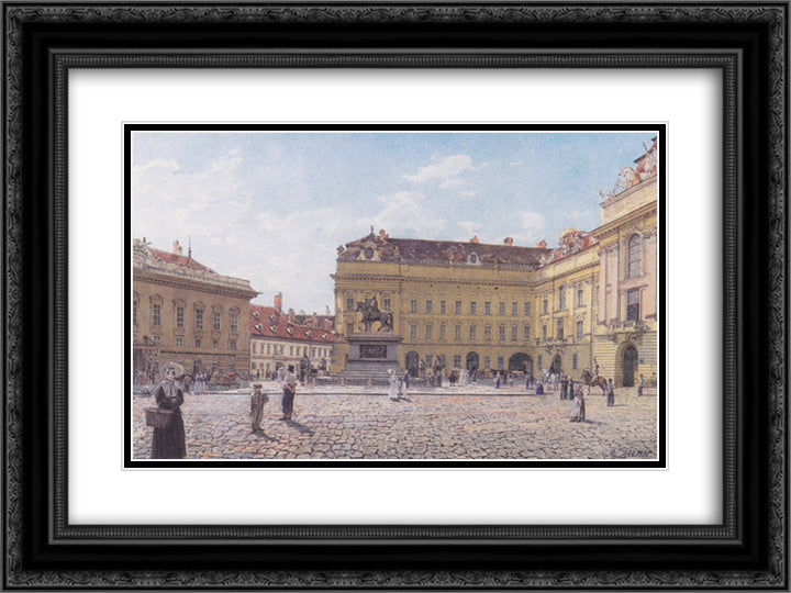 The Josef square in Vienna 24x18 Black Ornate Wood Framed Art Print Poster with Double Matting by Alt, Rudolf von