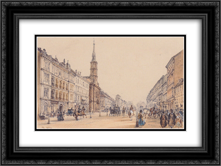 The line of Hunter in Vienna 24x18 Black Ornate Wood Framed Art Print Poster with Double Matting by Alt, Rudolf von
