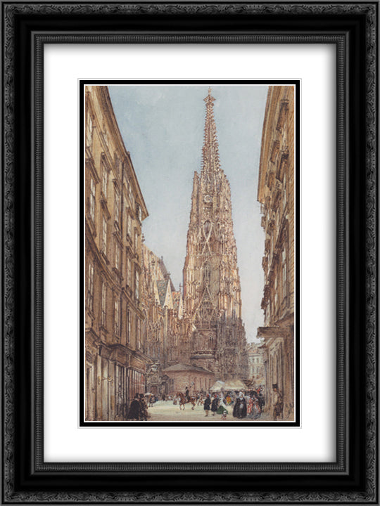 The St. Stephen's Cathedral in Vienna 18x24 Black Ornate Wood Framed Art Print Poster with Double Matting by Alt, Rudolf von