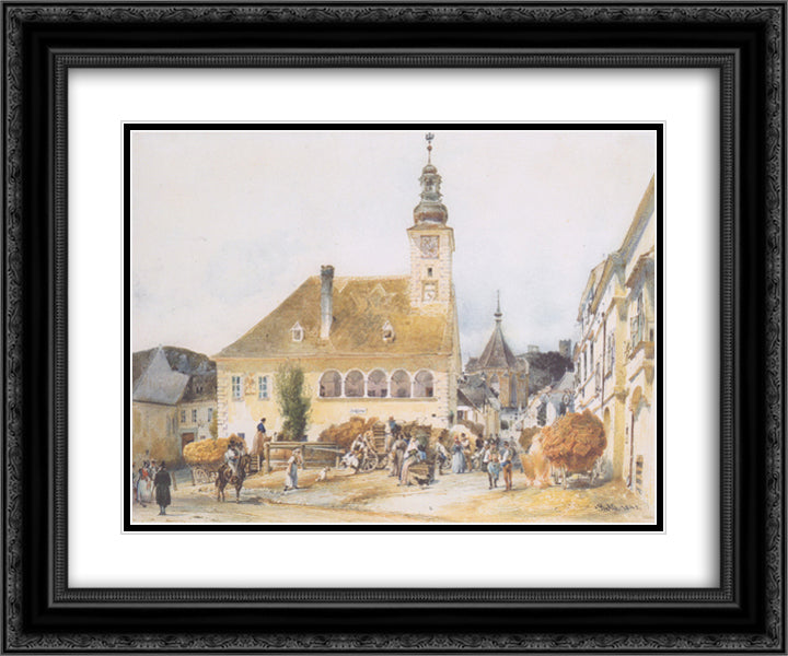The Town Hall in Modling 24x20 Black Ornate Wood Framed Art Print Poster with Double Matting by Alt, Rudolf von