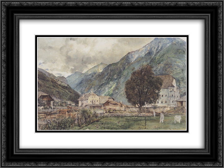 View of Bockstein and the entrance to Anlauftal 24x18 Black Ornate Wood Framed Art Print Poster with Double Matting by Alt, Rudolf von
