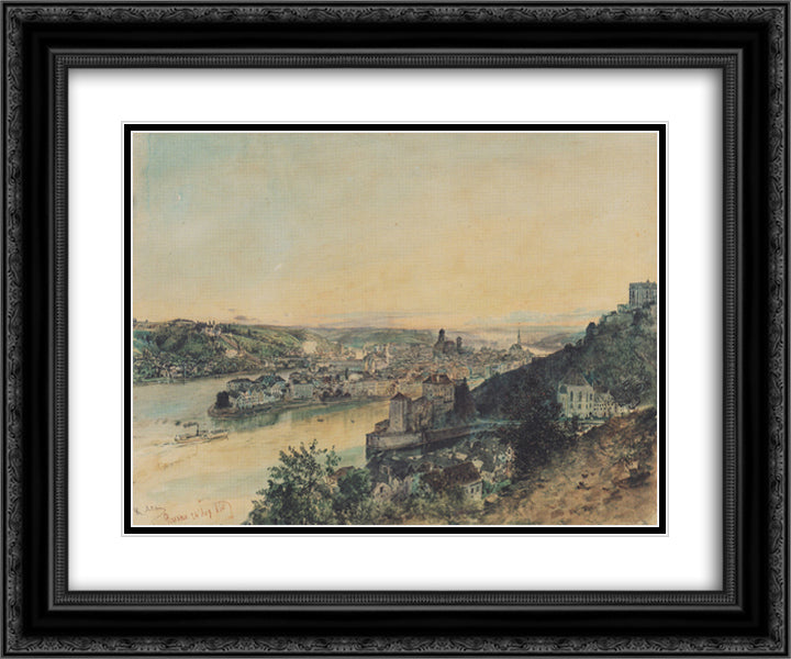 View of Passau 24x20 Black Ornate Wood Framed Art Print Poster with Double Matting by Alt, Rudolf von