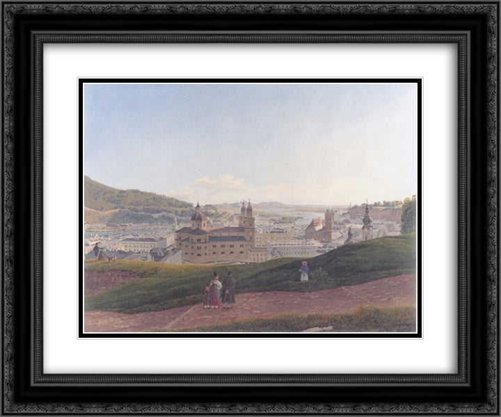 View of Salzburg 24x20 Black Ornate Wood Framed Art Print Poster with Double Matting by Alt, Rudolf von