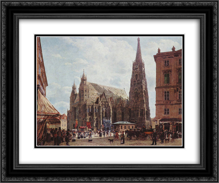 View of the Stephansdom from Stock im Eisen Platz 24x20 Black Ornate Wood Framed Art Print Poster with Double Matting by Alt, Rudolf von