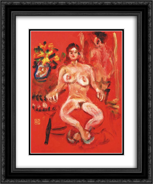 Nude 20x24 Black Ornate Wood Framed Art Print Poster with Double Matting by Umehara, Ryuzaburo