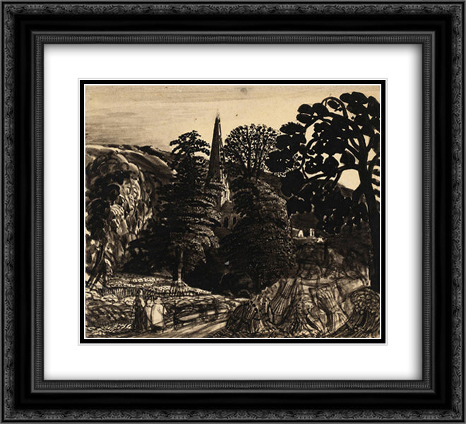 A Church among Trees 22x20 Black Ornate Wood Framed Art Print Poster with Double Matting by Palmer, Samuel