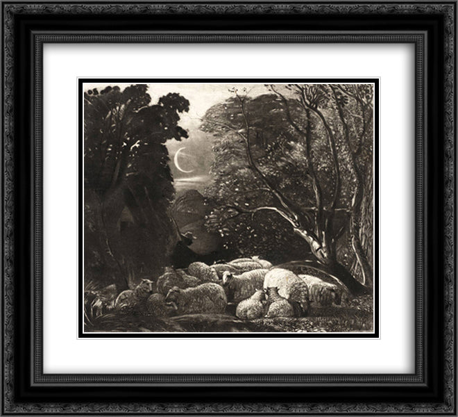 Evening, engraved by Welby Sherman 22x20 Black Ornate Wood Framed Art Print Poster with Double Matting by Palmer, Samuel