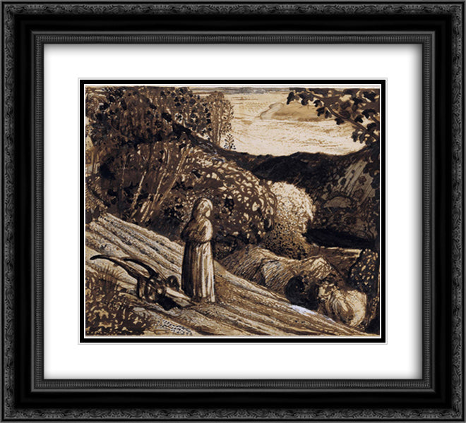 Landscape, Girl Standing 22x20 Black Ornate Wood Framed Art Print Poster with Double Matting by Palmer, Samuel