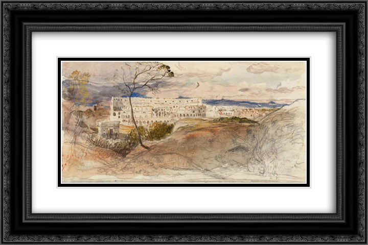 The Colosseum and the Arch of Constantine from the Palatine, Rome 1839 24x16 Black Ornate Wood Framed Art Print Poster with Double Matting by Palmer, Samuel