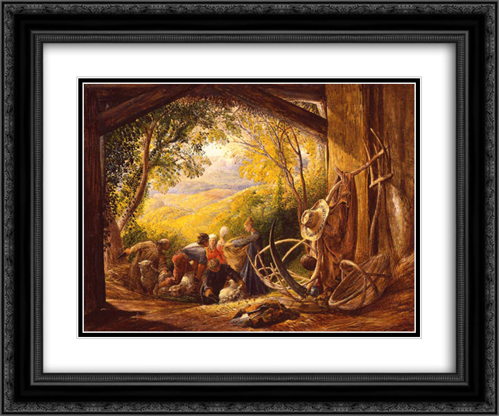 The Shearers 24x20 Black Ornate Wood Framed Art Print Poster with Double Matting by Palmer, Samuel