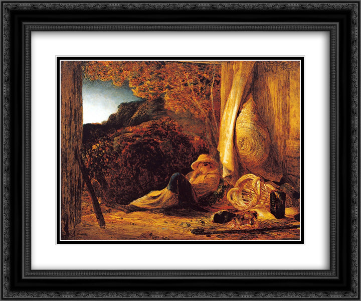 The Sleeping Shepherd 24x20 Black Ornate Wood Framed Art Print Poster with Double Matting by Palmer, Samuel
