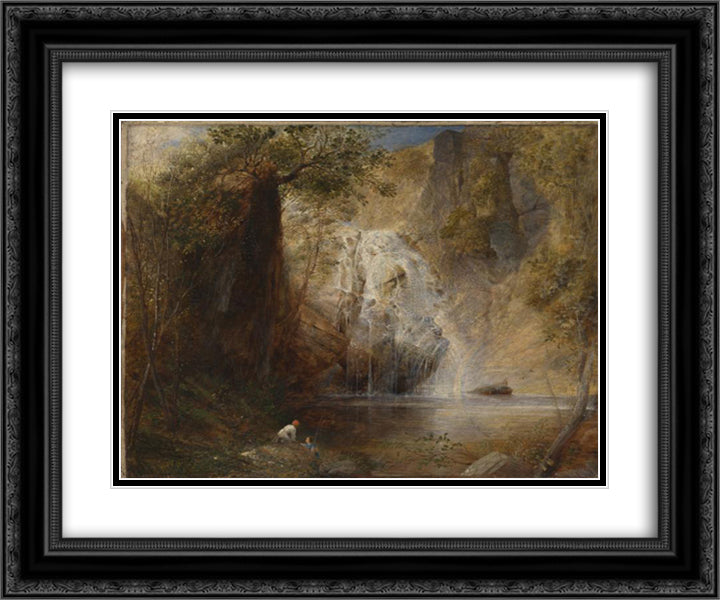 The Waterfalls, Pistil Mawddach, North Wales 1836 24x20 Black Ornate Wood Framed Art Print Poster with Double Matting by Palmer, Samuel