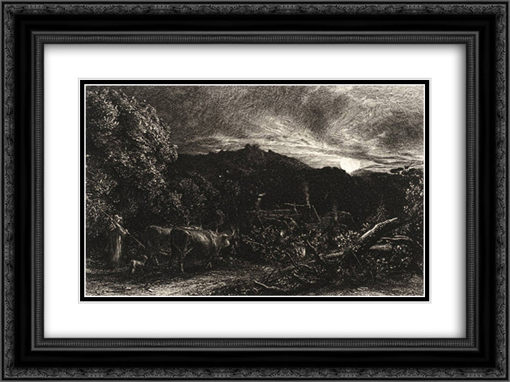 The Weary Ploughman 1858 24x18 Black Ornate Wood Framed Art Print Poster with Double Matting by Palmer, Samuel