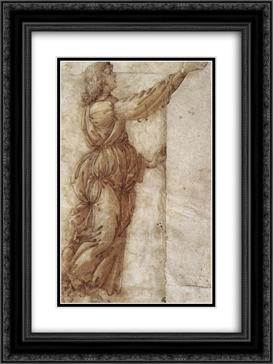 Angel 18x24 Black Ornate Wood Framed Art Print Poster with Double Matting by Botticelli, Sandro