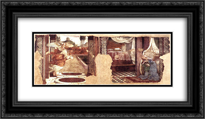 Annunciation 24x14 Black Ornate Wood Framed Art Print Poster with Double Matting by Botticelli, Sandro
