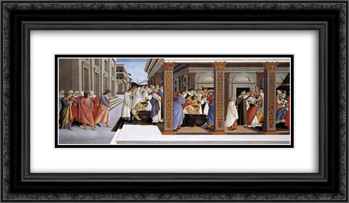 Baptism of St Zenobius and His Appointment as Bishop 24x14 Black Ornate Wood Framed Art Print Poster with Double Matting by Botticelli, Sandro