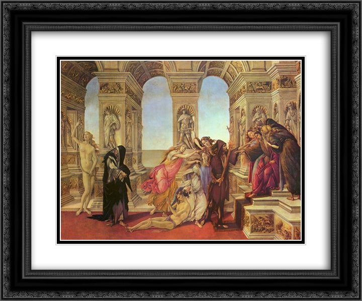 Calumny of Apelles 24x20 Black Ornate Wood Framed Art Print Poster with Double Matting by Botticelli, Sandro