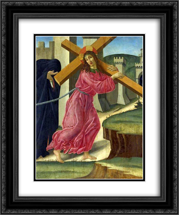 Christ Carrying the Cross 20x24 Black Ornate Wood Framed Art Print Poster with Double Matting by Botticelli, Sandro