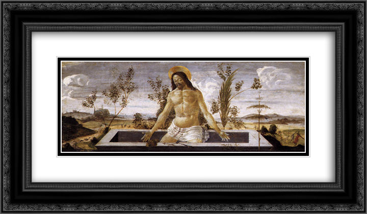 Christ in the Sepulchre 24x14 Black Ornate Wood Framed Art Print Poster with Double Matting by Botticelli, Sandro