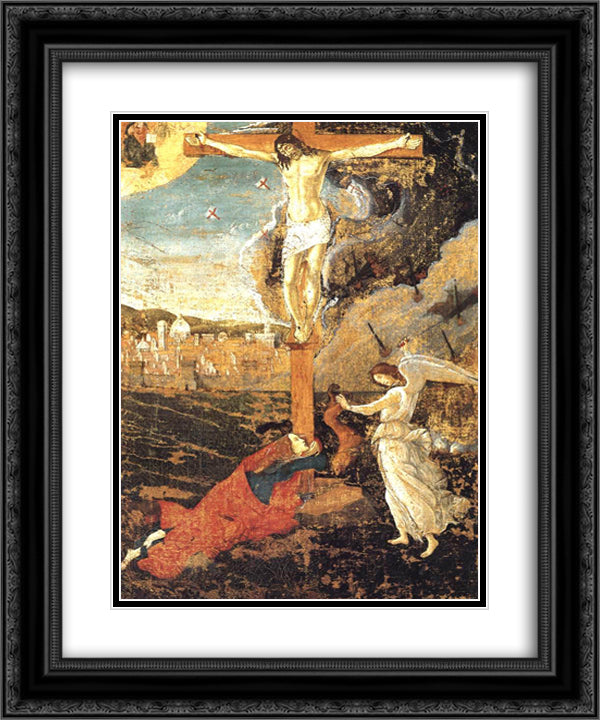Crucifixion 20x24 Black Ornate Wood Framed Art Print Poster with Double Matting by Botticelli, Sandro