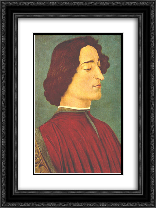Giuliano de Medici 18x24 Black Ornate Wood Framed Art Print Poster with Double Matting by Botticelli, Sandro