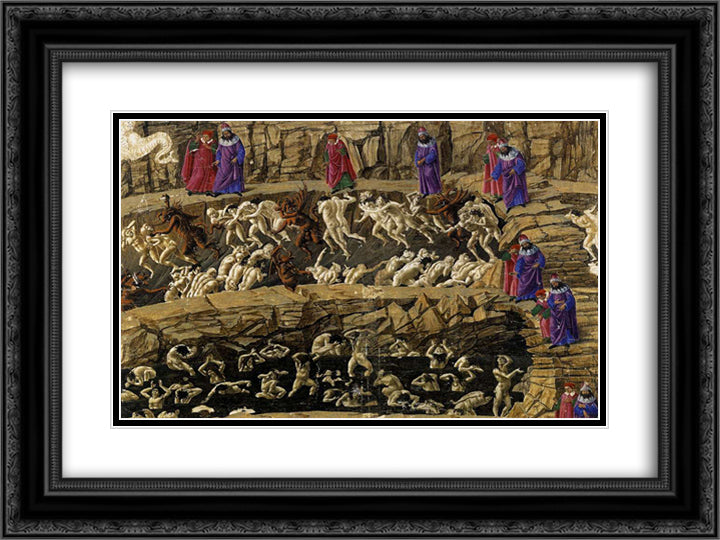 Inferno, Canto XVIII 24x18 Black Ornate Wood Framed Art Print Poster with Double Matting by Botticelli, Sandro