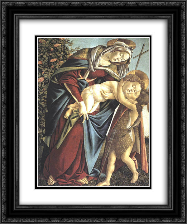 Madonna and Child and the Young St John the Baptist 20x24 Black Ornate Wood Framed Art Print Poster with Double Matting by Botticelli, Sandro