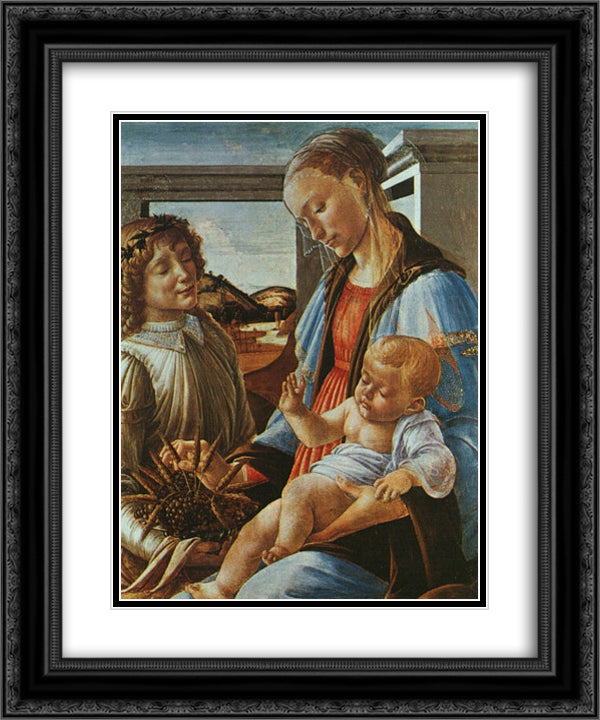 Madonna and Child with an Angel 20x24 Black Ornate Wood Framed Art Print Poster with Double Matting by Botticelli, Sandro