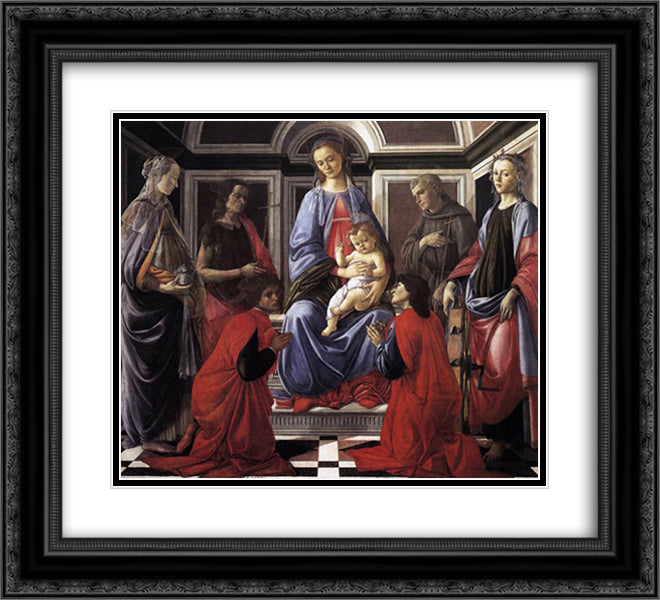 Madonna and Child with Six Saints 22x20 Black Ornate Wood Framed Art Print Poster with Double Matting by Botticelli, Sandro